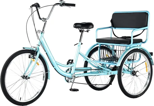 Vista 8 de Triciclo para adultos de 7 velocidades, bicicletas de 3 ruedas con asiento trasero, triciclo para adultos de 20/24 pulgadas, ruedas bajas con cesta