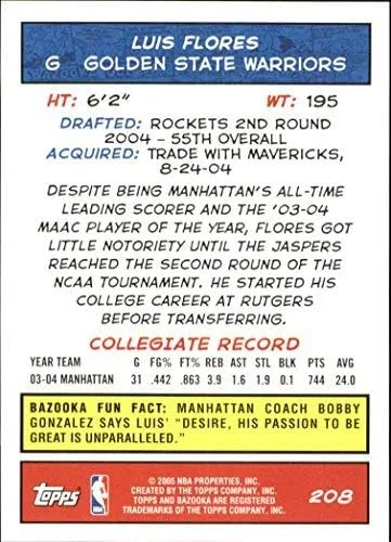 Vista 2 de Topps Bazooka #208 Luis Flores RC NBA 2004-05 - Tarjeta de intercambio de baloncesto