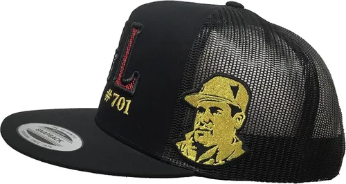 Vista 2 de México JGL Black El Chapo Guzman 2 Logos Sombrero Negro Malla Snapback Negro