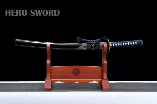 Vista 2 de Arcilla de acero plegada totalmente hecha a mano templada manual de molienda avanzada Wakizashi Maquinilla de afeitar de espiga completa afilada