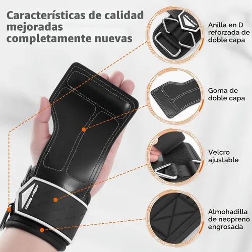Vista 5 de Correas de levantamiento de pesas con anillos en D para Negro blanco