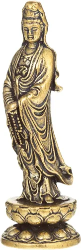 Vista 10 de FENGSHUI-CAISHEN Pequeña estatua de cobre Guan Yin, hecha a mano para meditar la decoración zen, pequeña figura de Quan Yin, Baby Kwan Yin
