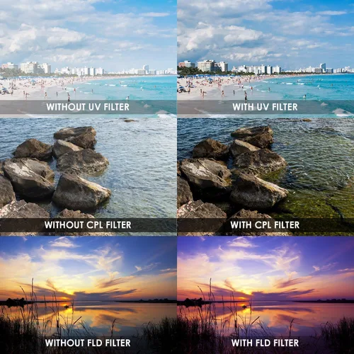 Vista 3 de Juego de filtros de 7 piezas con revestimiento múltiple de 2.638 in, incluye 3 filtros (UV-CPL-FLD-) y 4 filtros de primer plano (+1+2+4+10)