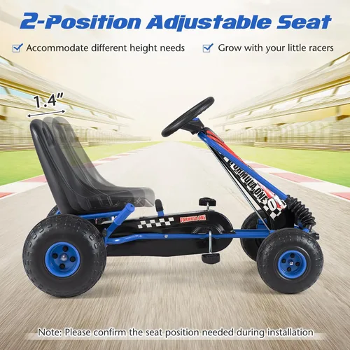 Vista 4 de HONEY JOY Pedal Go Kart, Go Kart de Pedal de 4 Ruedas para Niños Pequeños, Juguete de Coche de Pedal de Carreras, Adelante/Atrás, Asiento
