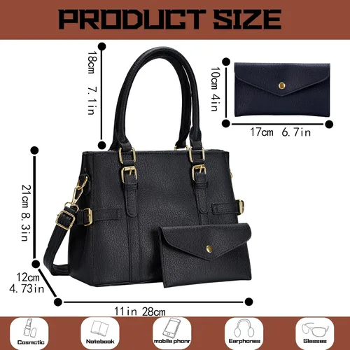 Vista 5 de Bolsos de mano de cuero de moda para mujer, bolso de hombro, asa superior, bolso de otoño