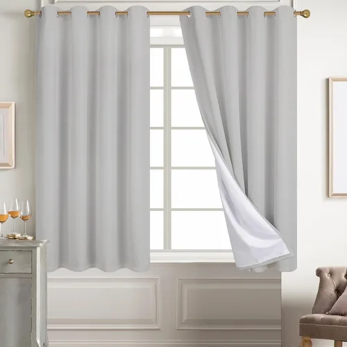 Vista 53 de Diraysid Cortinas 100% opacas de lino beige para dormitorio, con ojales, aislamiento térmico, cortinas de oscurecimiento de habitación
