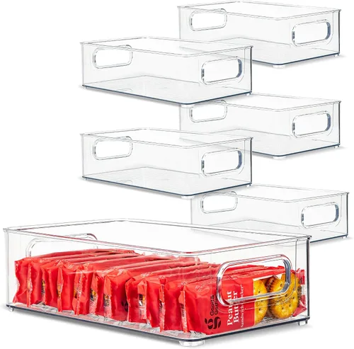 Vista 11 de Contenedor de plástico transparente para almacenamiento de alimentos con asas para organizar cocina, despensa, refrigerador, congelador, despensa
