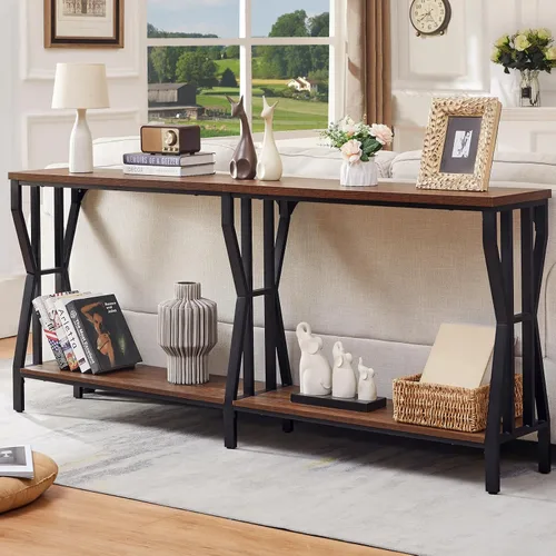 Vista 9 de HOMISSUE Mesa consola de sofá, mesa de sofá extra larga de 70.9 pulgadas con almacenamiento de 2 niveles, mesas de consola estrechas industriales