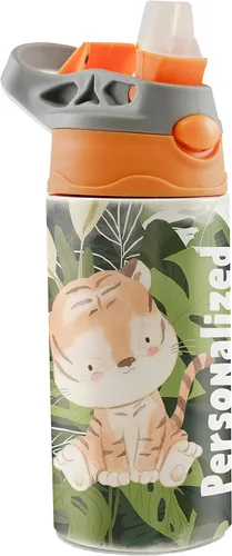 Vista 10 de All-Star Sports Orange – Diseño adhesivo – Botella de agua pequeña de 12 onzas con popote de silicona desplegable – Personalizar – Aislamiento