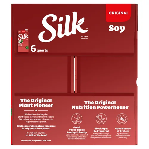 Vista 9 de Silk Leche de soja estable, original, sin lácteos, vegana, verificada por proyecto sin OMG, 1 cuarto de galón (paquete de 6)