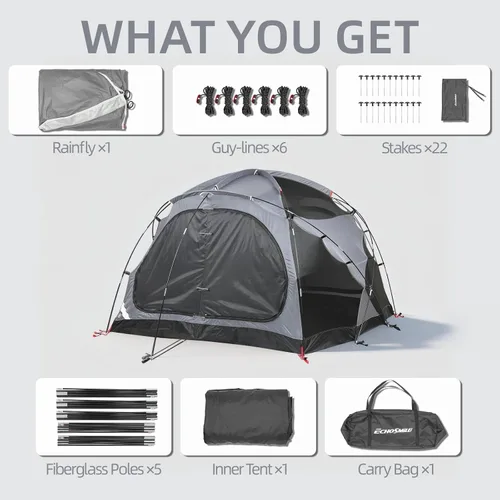 Vista 8 de EchoSmile Tiendas de campaña para camping, tienda impermeable a prueba de viento con múltiples postes, tienda de campaña de cúpula amplia para 3-5