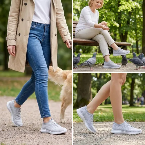 Vista 4 de TIOSEBON - Zapatos de caminar sin cordones para mujer, ligeros, casuales, para correr 02122 Gris
