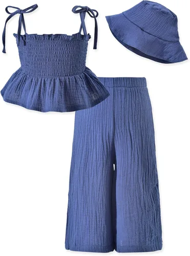 Vista 6 de Aalizzwell Traje de verano para niñas pequeñas con sombrero de 1 a 5 años