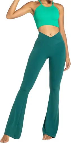 Vista 7 de Sunzel - Leggings acampanados para mujer, sin costuras frontales, pantalones de yoga con control de abdomen, cintura alta cruzada, 28303234 pulgadas