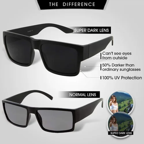 Vista 2 de Gafas de sol cuadradas negras súper oscuras Hombres Mujeres Modelo moderno con estilo Gangster