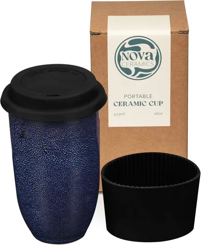 Vista 31 de NOVA CERAMICS Taza de viaje – Taza de viaje de cerámica con tapa – Taza de café de viaje única para llevar – Vaso de café apto para microondas