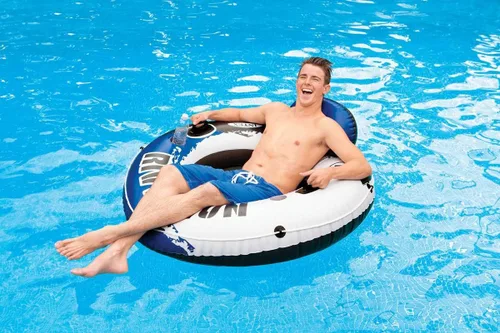 Vista 4 de INTEX 58825EP River Run 1 Salón flotante inflable: respaldo cómodo - portavasos integrados - Asas de agarre duraderas - Cuerda de agarre completa