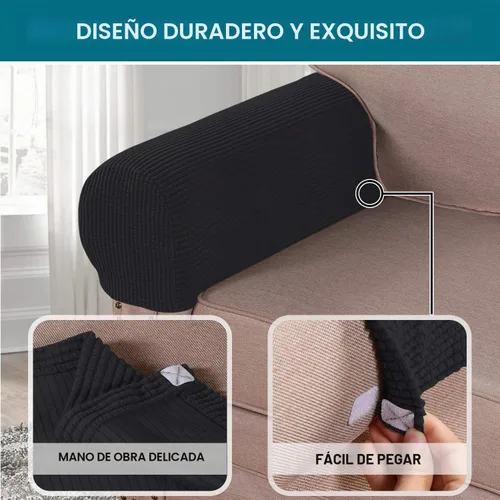 Vista 4 de Turquoize Fundas elásticas para reposabrazos para sillas y sofás, fundas para reposabrazos de sofá de elastano y jacquard, protector de muebles Negro