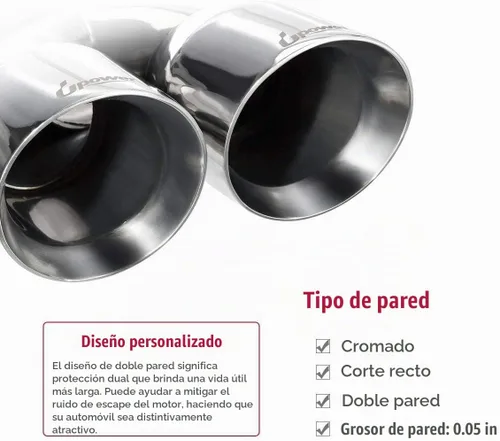 Vista 4 de Caño de escape doble de 2,5 pulgadas 2 1/2" Inlet 3 1/2" Outlet 9.5" Length Polished Exhaust Tailpipe Tips 1.2mm Thickness Double Wall Slant Edge