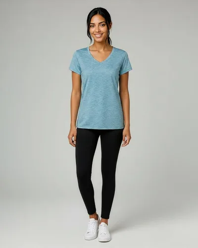 Vista 4 de Real Essentials Paquete de 5 Camiseta de Entrenamiento de Manga Corta con Cuello en V de Ajuste Seco para Mujer - Camiseta de Fitness Gimnasio