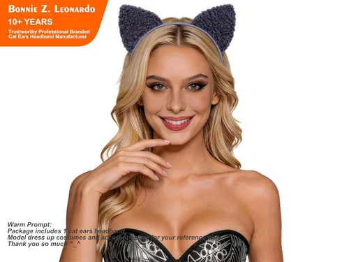 Vista 3 de Bonnie Z. Leonardo Diadema acolchada con orejas de gato con orejas de gato, color gris C-gris