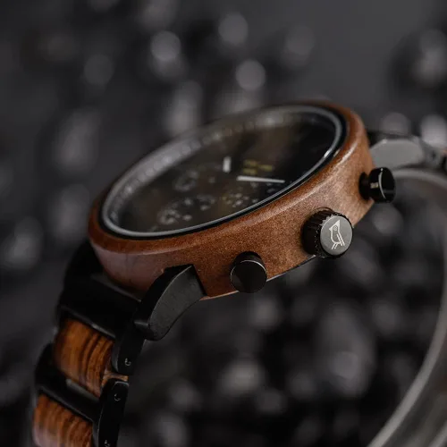 Vista 6 de 2win Reloj de madera personalizado para hombres, marido, reloj de pulsera de madera grabado personalizado con patrón de conversión de día y noche