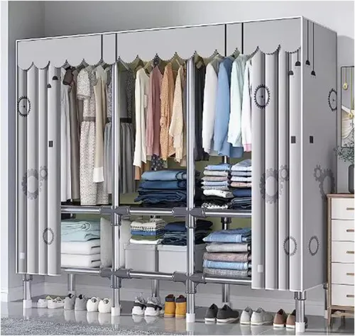 Vista 15 de large closets Assemble Wardrobe Closet Rugged Metal Frame Wardrobe Rack with Thick Cloth Cover Armoire Wardrobe Closet with Hanging Rods Space-saving