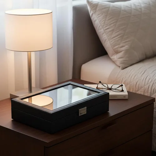Vista 7 de BEWISHOME Organizador de lentes de sol, organizador de lentes, funda de lentes de sol de 8 ranuras para hombres, caja de almacenamiento de anteojos