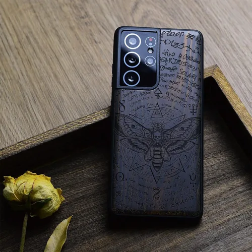 Vista 8 de Carveit Funda de madera para Galaxy S21 Ultra (madera maciza y TPU suave negro), a prueba de golpes, funda protectora de madera compatible