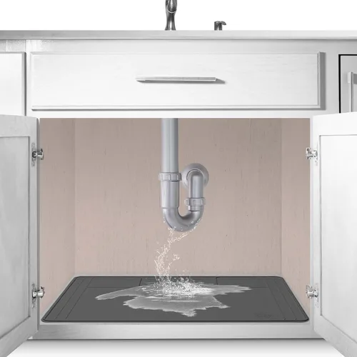 Vista 14 de El Tapete Original Para Debajo del Fregadero - Tapete Impermeable de Silicona, Recortable, Fácil de Limpiar, Forro para Gabinete de Cocina, Tapetes