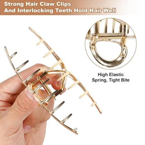 Vista 2 de Paquete de 4 pinzas de metal grandes para el cabello, pinzas de pelo doradas grandes de 4 pulgadas, pinzas para el cabello para mujeres