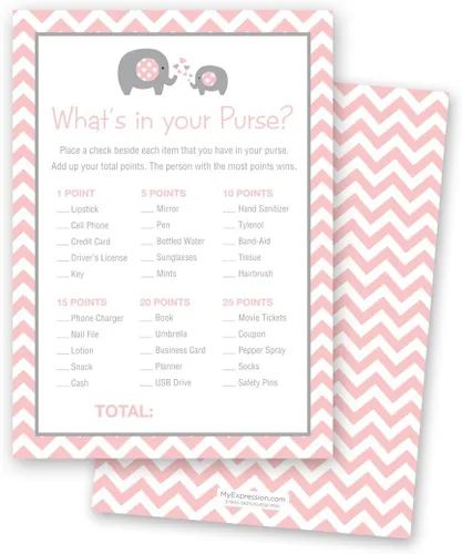 Vista 2 de MyExpression 24 tarjetas de juego Chevron Elephant Baby Shower What in Your Purse (azul)