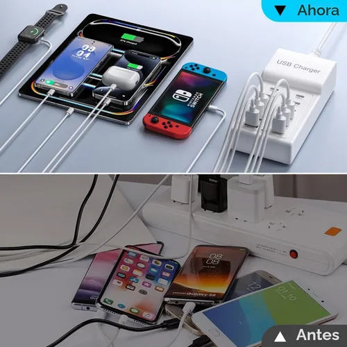 Vista 4 de Estación de carga USB, 12 puertos (6 USB + 6 USBC) Hub de cargador USB, tira de alimentación USBC múltiple de 50 W para iPhone, Samsung, tableta