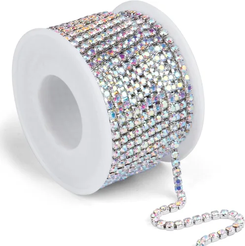 Vista 21 de Cadikez - Cadena de diamantes de imitación de 10 metros (11 yardas), cadena de cierre de diamantes de imitación arcoíris AB, cadena de cristal