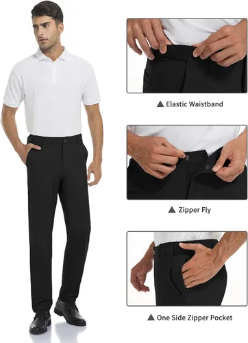 Vista 4 de Safort Pantalones de vestir ajustados para hombre, elásticos e impermeables para uso diario