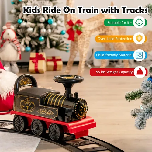 Vista 9 de Costzon Juguetes para montar, tren eléctrico de 6 V con pistas, asiento de almacenamiento, luces intermitentes y música, respaldo, dispositivo