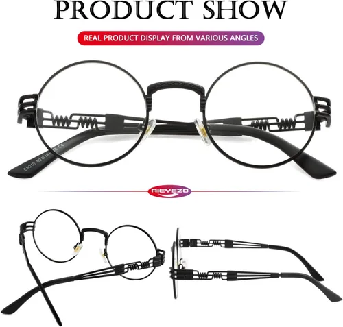 Vista 5 de AIEYEZO Gafas de sol redondas steampunk Circle Lennon Hippie, marco de metal, lente de bloqueo UV 100%