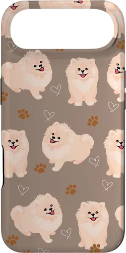 Vista 26 de Funda marrón para iPhone 13 Pro Max con diseño de pomerania y cachorros