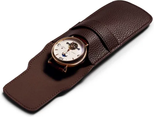 Vista 5 de Bolsa de regalo de reloj individual Bolsa de reloj de viaje portátil para hombres y mujeres Caja de almacenamiento de reloj de cuero PU (marrón)