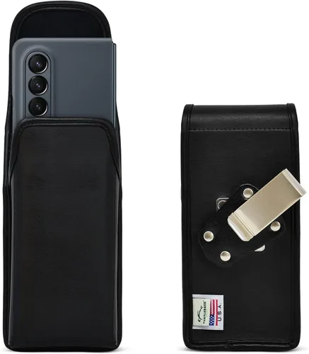 Vista 8 de Turtleback Funda diseñada para Galaxy Z Fold6 Fold 5 Fold 4 con funda delgada para cinturón horizontal, bolsa de cuero negro con clip ejecutivo