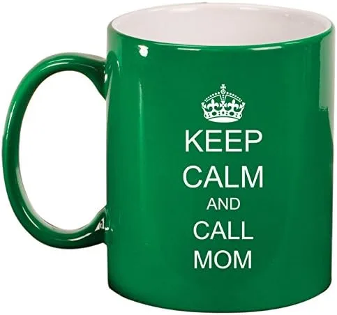 Vista 6 de Taza de cerámica con texto en inglés "Keep Calm and Call Mom", color negro