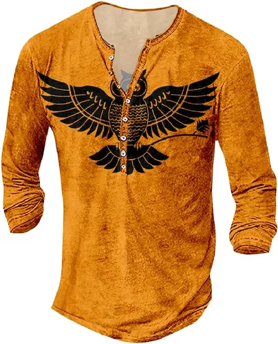 Vista 11 de MARSVOVO Camisetas Henley para hombre, camisetas gráficas artísticas, cuello en V, sin cuello, manga larga, casual, ajustadas, camisas
