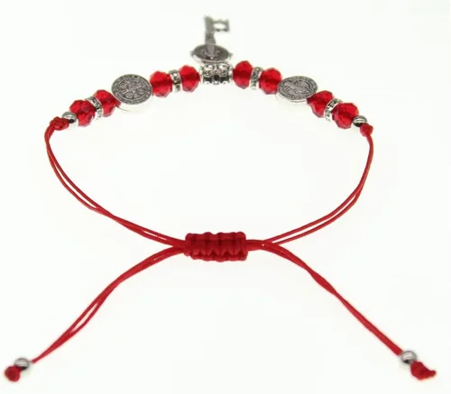 Vista 3 de Llave de San Benito en tono dorado y cuentas transparentes Pulsera de hilo rojo ajustable Pulsera De Hilo Rojo Llave De San Benito Para Proteccion Y