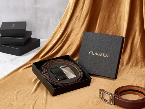 Vista 6 de CHAOREN Cinturones de trinquete para hombre, paquete de 2 Cinturón de cuero para hombre de 1 38 pulgadas en caja de regalo, satisface casi
