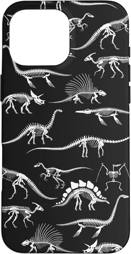 Vista 19 de Funda para iPhone 17 con diseño de huesos de dinosaurio fosilizado con animales prehistóricos