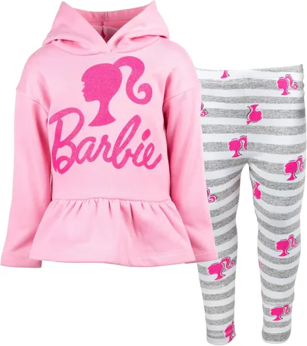 Vista 12 de Conjunto de sudadera con capucha de forro polar y leggings para niñas Barbie, desde niños pequeños hasta niños grandes (2T - 18-20)