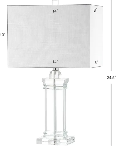 Vista 6 de JONATHAN Y Ophelia - Lámpara de mesa LED de cristal sólido transparente de 24.5 pulgadas, moderna lámpara rectangular con pantalla de lino blanco