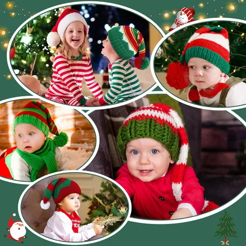 Vista 5 de Century Star Gorro de Papá Noel para bebé, gorro de Navidad para niños pequeños, gorro de Navidad cálido, elfo de cola larga, gorro de Papá Noel