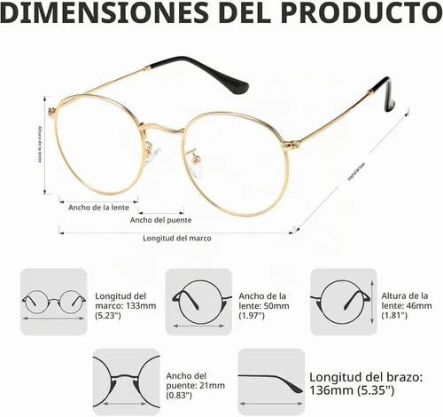 Vista 3 de Pro Acme Round Metal Glasses for Women Men, Vintage Clear Lens Eyewear A1 - Oro