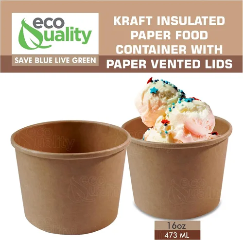 Vista 6 de Recipientes desechables de papel kraft para sopa con tapas, tazas de helado de papel, cuencos de postre desechables, tazas de yogur congelado